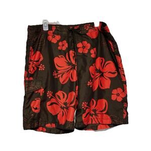 Old Navy Board Shorts Men’s XLarge Bathing Suit Floral Hawaiian Y2K Brown Red
